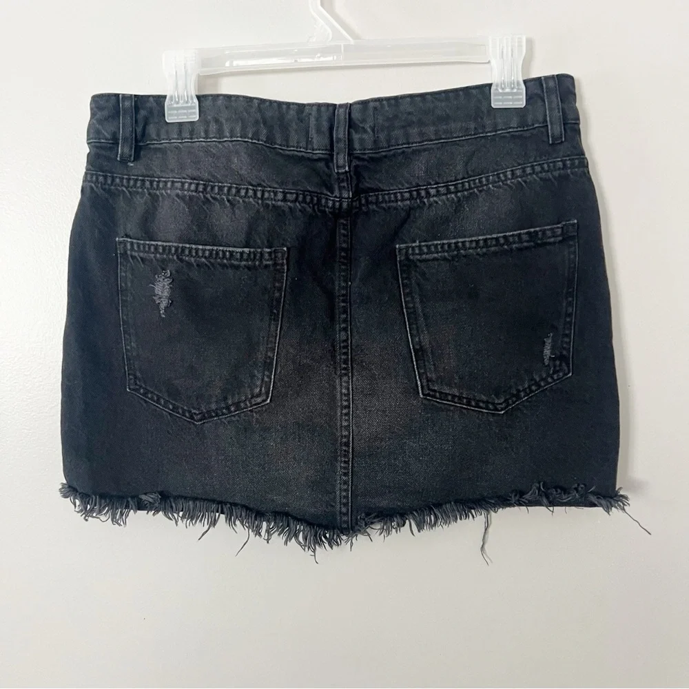 We The Free People Black Denim Mini Skirt Ripped Distressed 12 Festival Boho